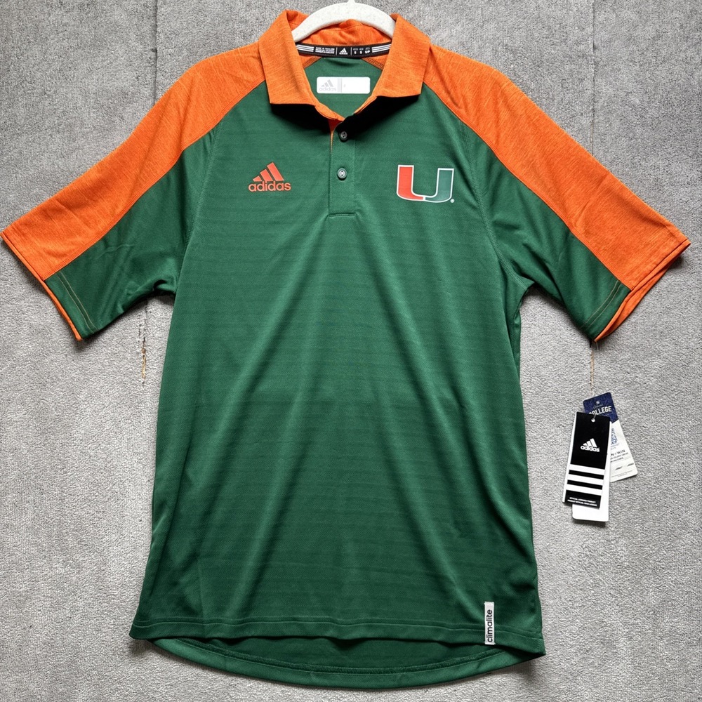 University of Miami Hurricanes Coaches Polo Mens S Adidas Green‎ Orange Shirt